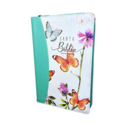Biblia Tamaño Manual Letra Grande imitacion Piel Cierre/Índice Canto Pintado Mariposas Impresa (Turquesa)