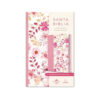 Biblia Letra Grande Piel Rosada Con Flores
