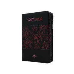 Biblia Reina Valera 1960 Mediana Letra Grande Imitación Piel Negro Flores QR