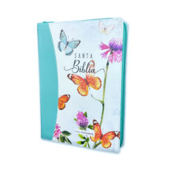 Biblia Con Cierre Letra Gigante 15 Puntos RV1960 Imi Duotono Turquesa Floral Y Mariposas Con índice
