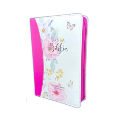 Biblia Con Cierre Letra Gigante Manual 14 Puntos RV1960 Imit Piel Duotono Fucsia Floral Con Mariposas