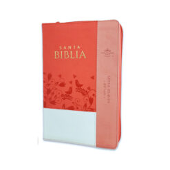 Biblia Con Cierre Letra Grande 12 Puntos Para Mujer RV1960 Imit Piel Blanco Y Coral Pájaros Con índice