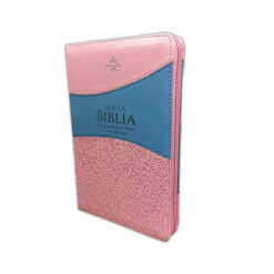 Biblia RVR1960 Con Cierre Letra Grande Para Mujer, Imitación Piel Rosado Y Celeste Con índice