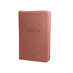 Biblia Reina Valera 1960 Tamaño Manual Letra Grande 12 Puntos. Versículos Seguidos. Imitación Piel Rosa Claro Con Cierre.