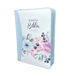 Biblia Con Cierre Compacta 11 Puntos RV1960 Imit Piel Con Canto Pintado Primaveral Azul Claro