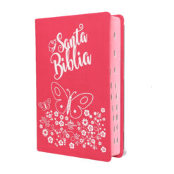 Biblia Reina Valera 1960 Mediana Letra Grande Imitación Piel Rosa Mariposas