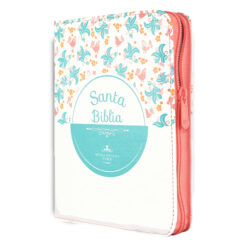 Biblia Reina Valera 1960 Chica Letra Mediana Imitación Piel Blanco Flores Código QR