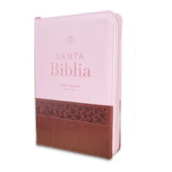 Biblia con Cierre Letra Gigante Manual 14 puntos RV1960, imit piel duotono rosa y café mariposas con índice