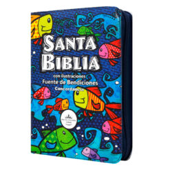 Biblia Infantil Ilustrada Fuente de Bendiciones Reina Valera 1960 Chica Letra Mediana Azul Peces