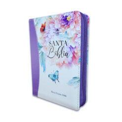 Biblia de Bolsillo con Cierre para Mujer RV1960 imit piel lila con índice y canto floral