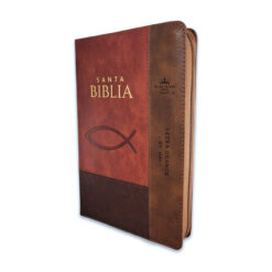 Biblia con Cierre Letra Grande 12 puntos RV1960, imit piel café ichtus con índice