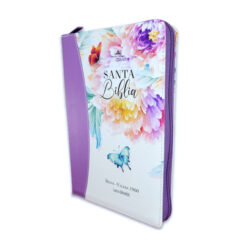 Biblia con Cierre Letra Grande 12 puntos para Mujer RV1960 imit piel lila con índice y canto floral