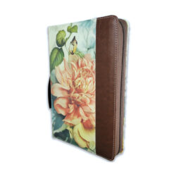 Biblia con Cierre Letra Grande 12 puntos para Mujer RV1960 imit piel marrón floral con índice, canto floral, con asa de mano