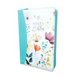 Biblia con Cierre Letra Gigante Manual 14 puntos RV1960, imit piel jardín turquesa con índice y canto floral