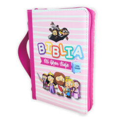 Biblia para Niñas Mi Gran Viaje Compacta con Cierre RV1960, imit piel rosa con asa de mano