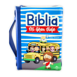 Biblia para Niños Mi Gran Viaje Compacta con Cierre RV1960, imit piel azul con asa de mano