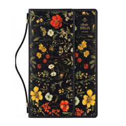 Biblia RVR60 Tamaño manual con broche y asa. Floral sobre negro